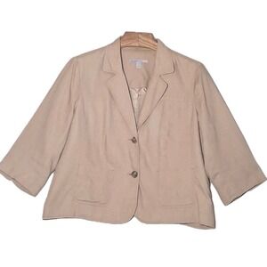 Old Navy Blazer Womens Size XXL Brown Linen Pockets Cropped Office Career